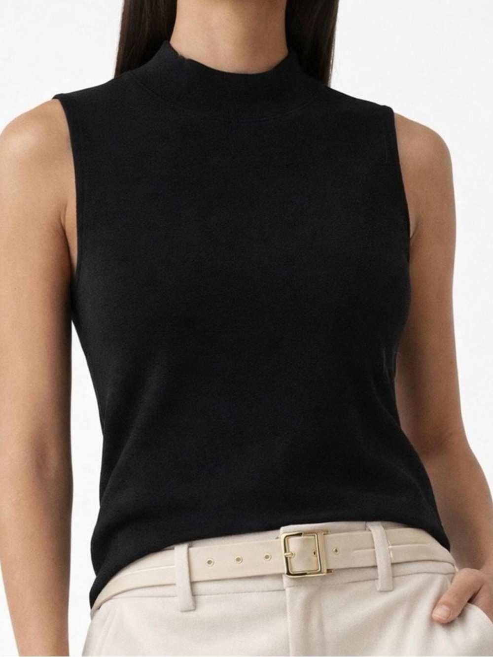 August Silk Knit Mock Neck Sweater Vest Top, Black – Size 3XL